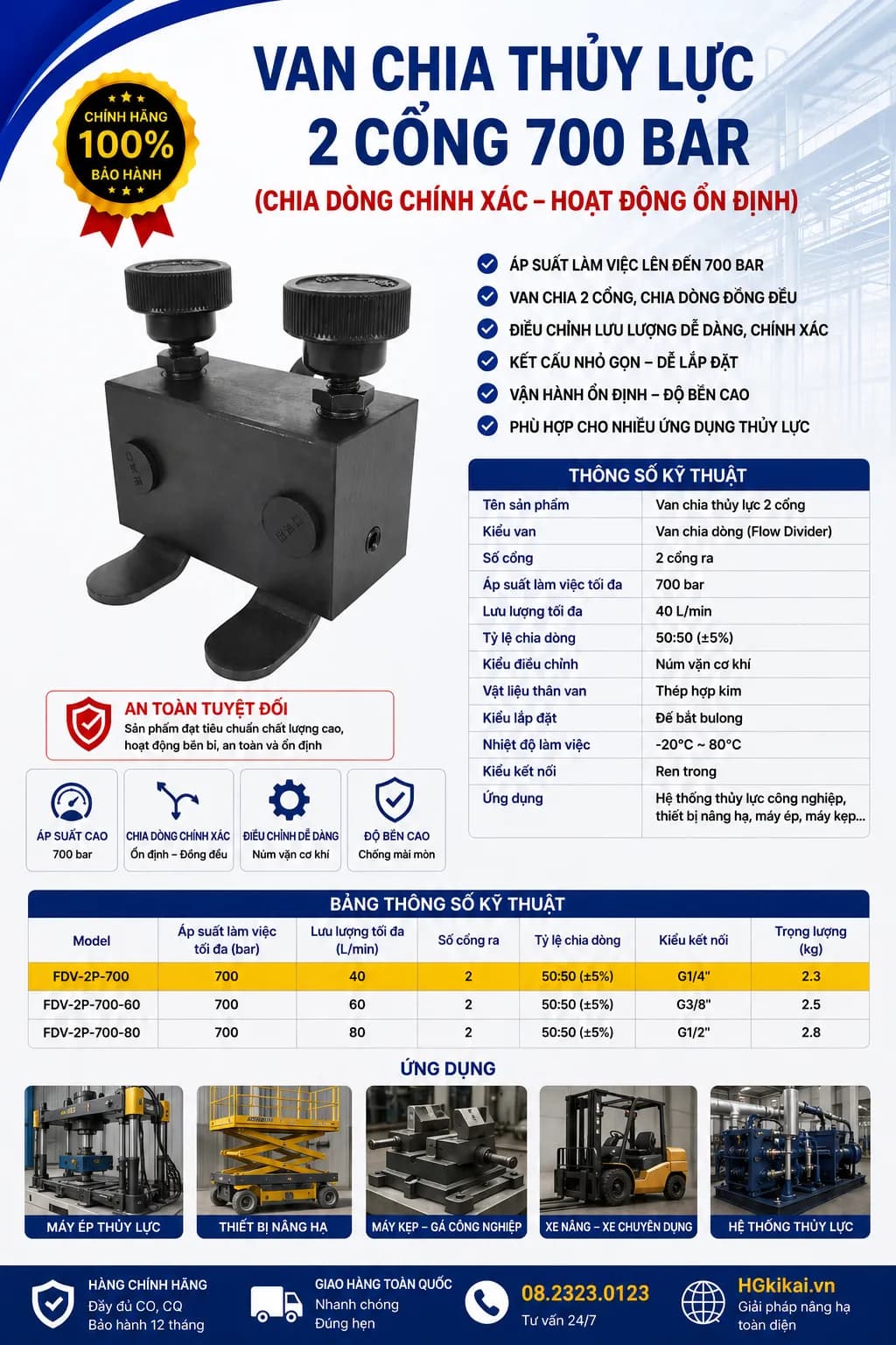 Van chia thủy lực 2 cổng 700 bar