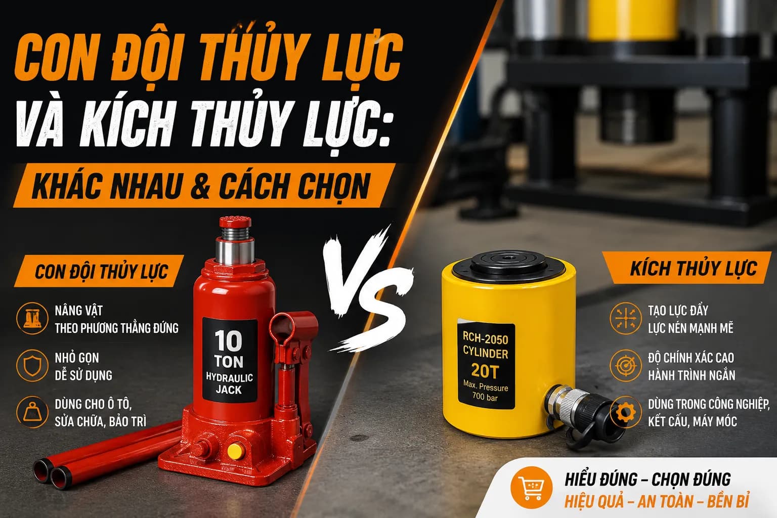 Con Đội Thủy Lực Và Kích Thủy Lực: Khác Nhau & Cách Chọn