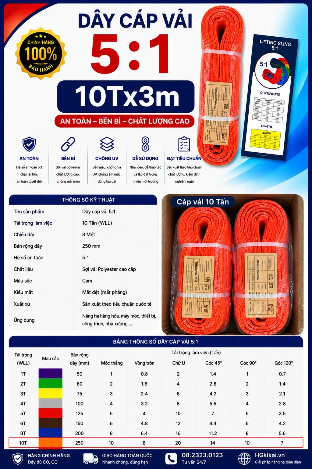 Dây cáp vải 5:1 10Tx3m