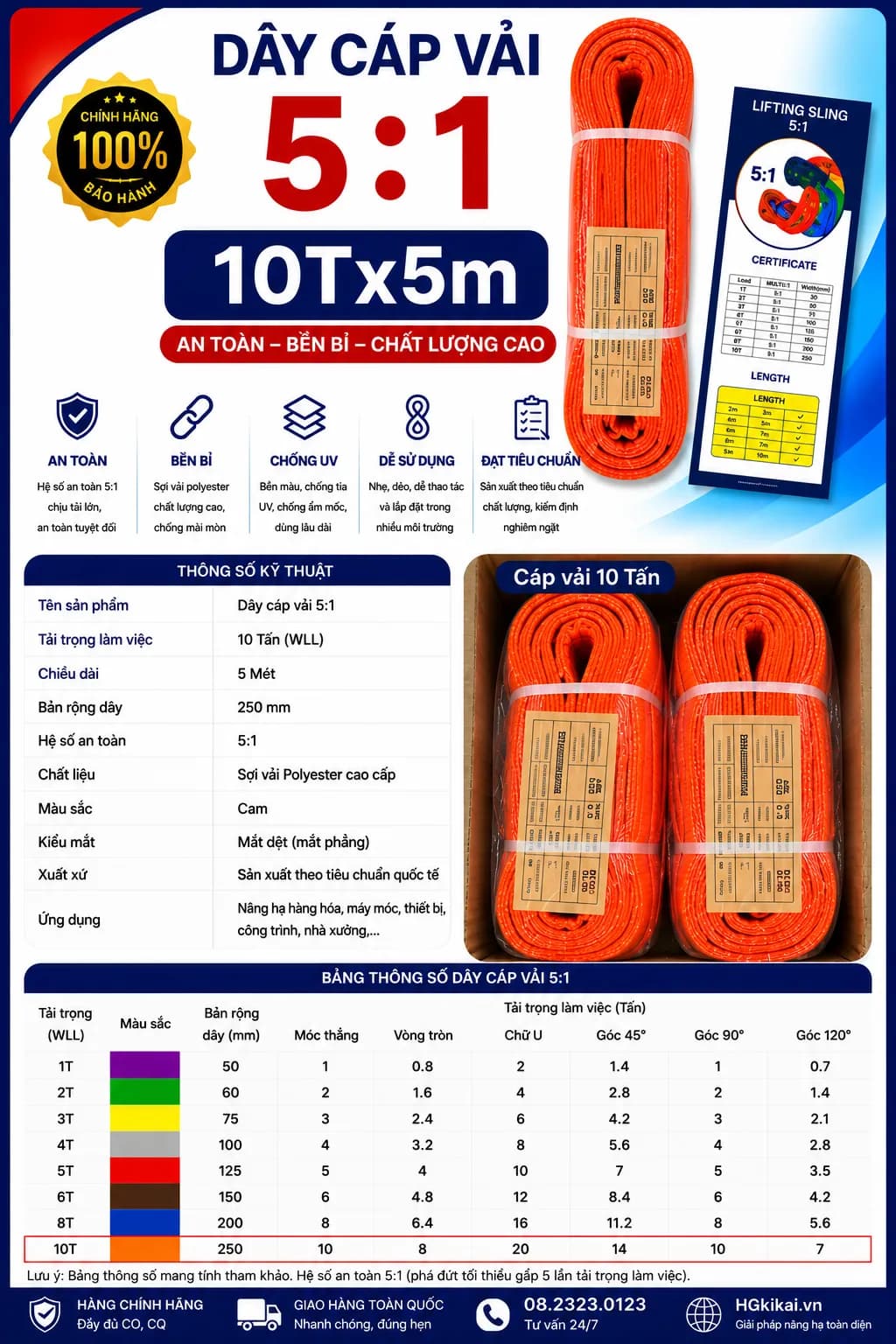Dây cáp vải 5:1 10Tx5m