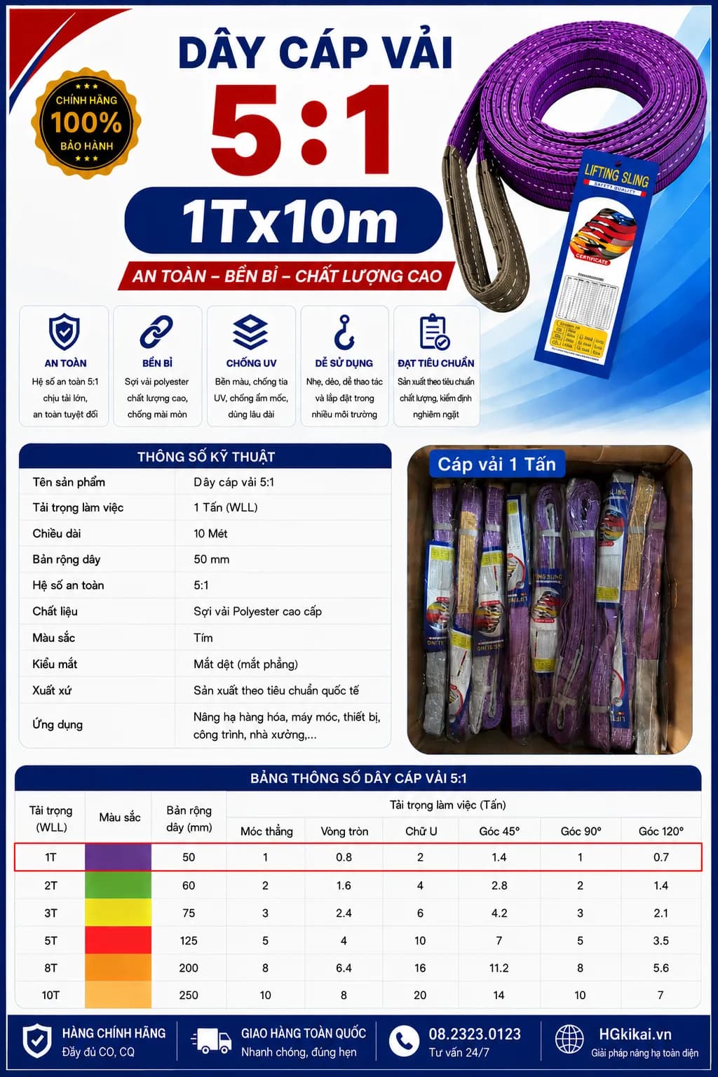 Dây cáp vải 5:1 1Tx10m