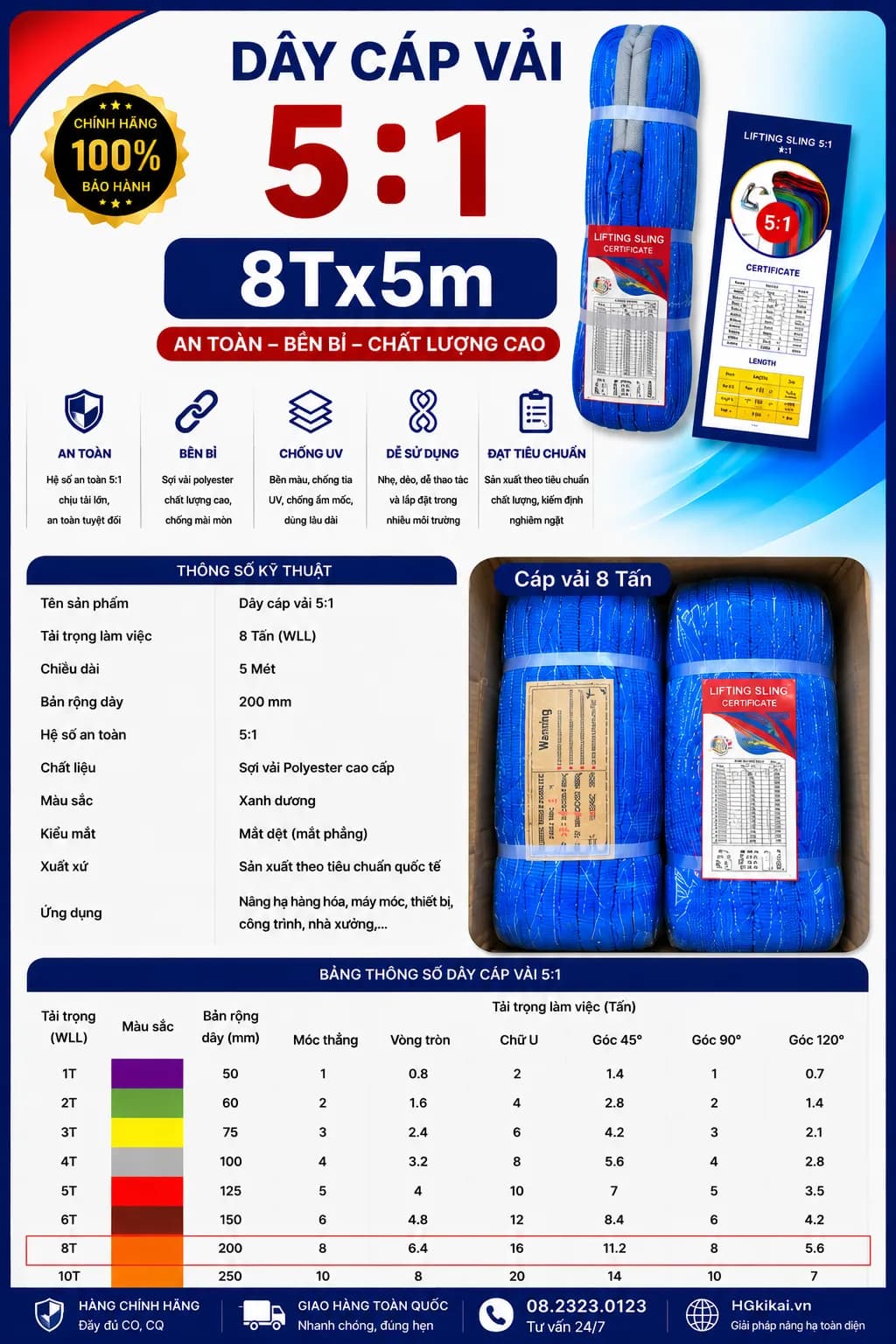 Dây cáp vải 5:1 8Tx5m