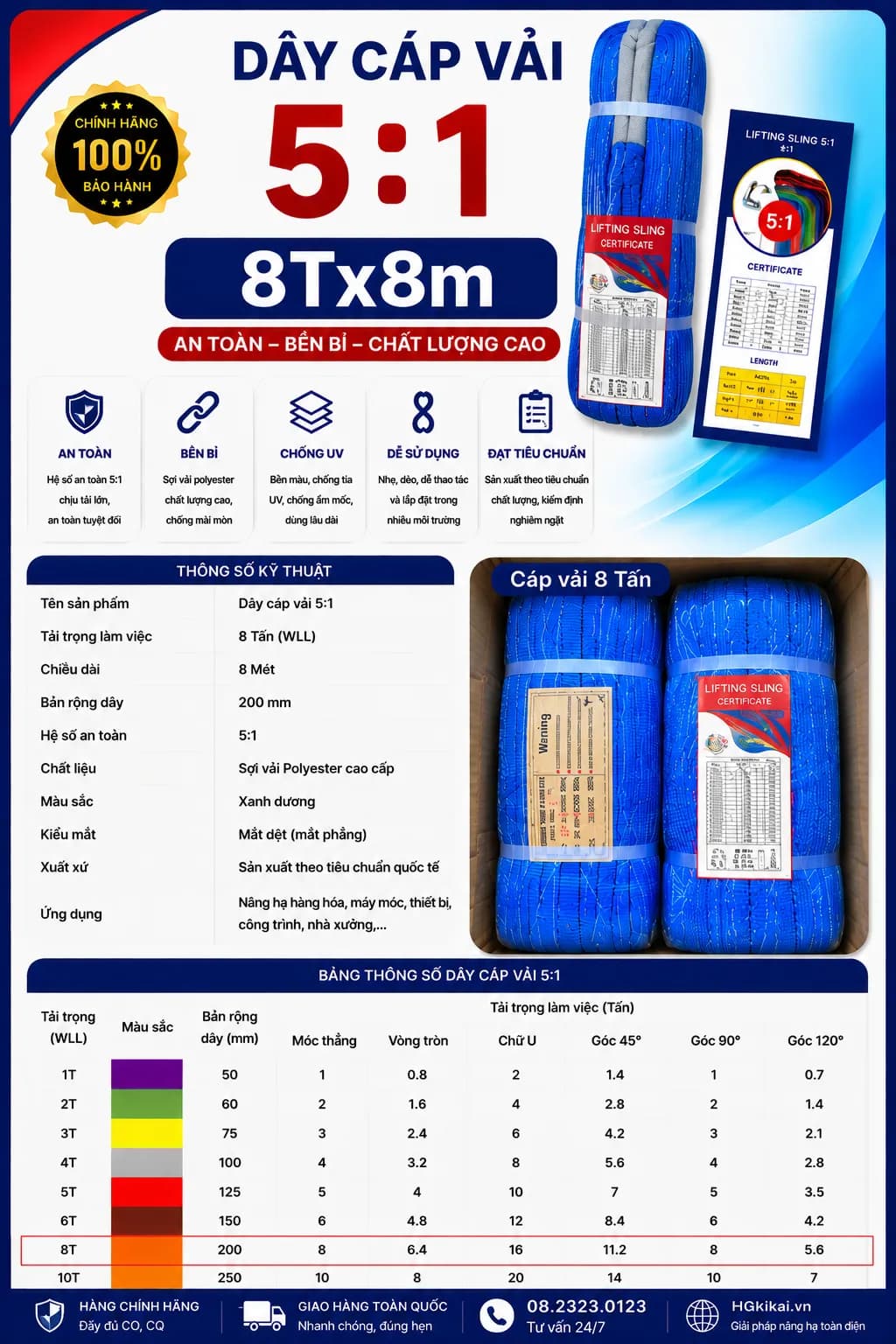 Dây cáp vải 5:1 8Tx8m