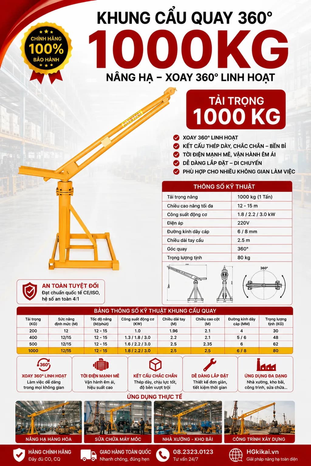 Khung cẩu quay 360° 1000kg