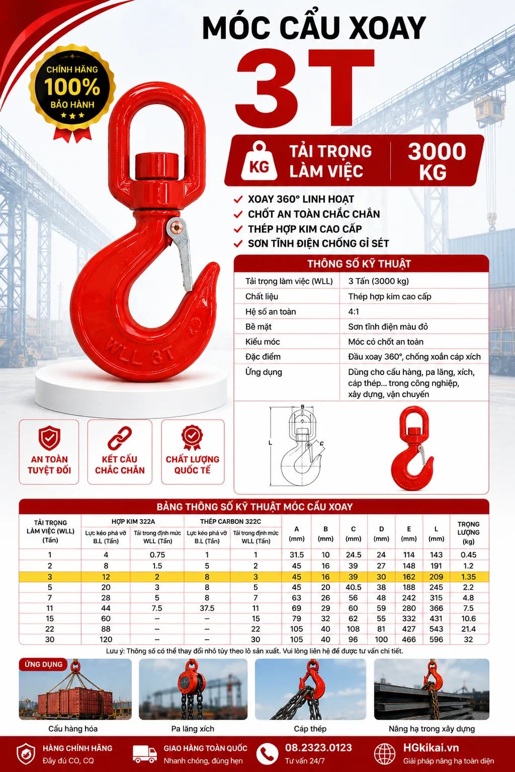 Móc cẩu xoay 3T