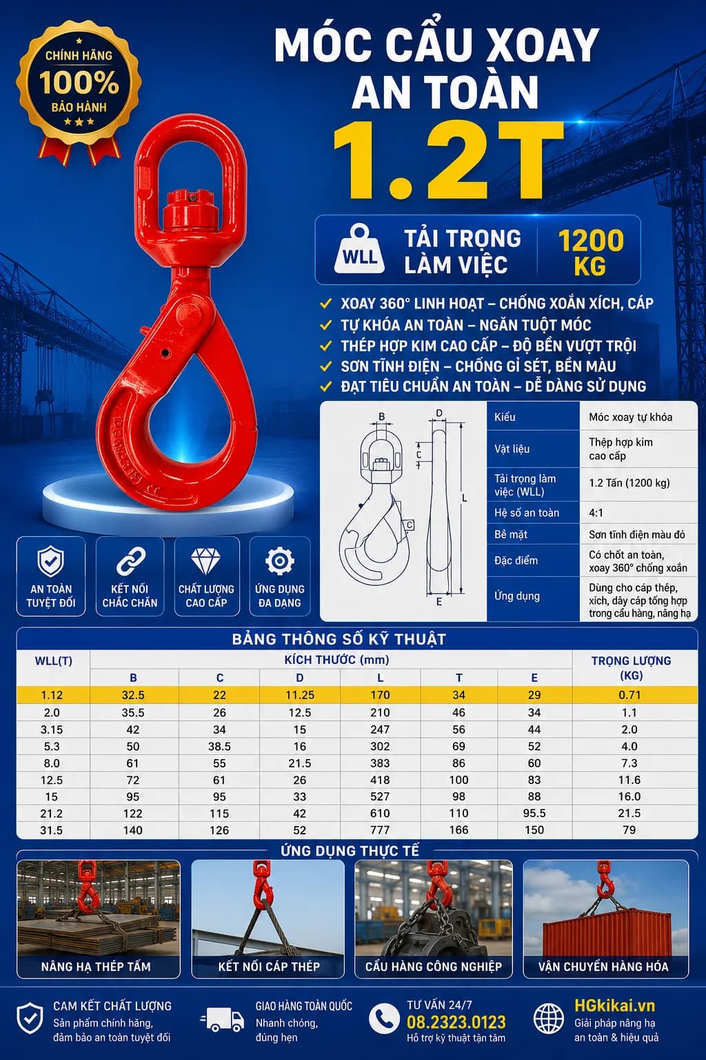 Móc cẩu xoay an toàn 1.2T
