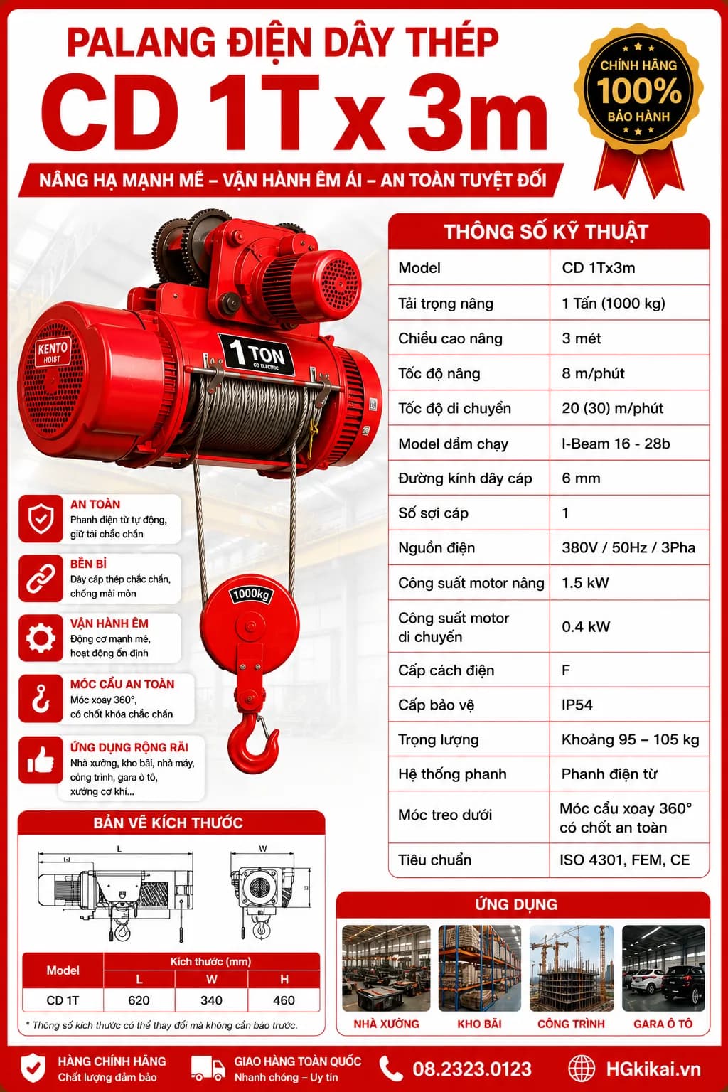 Palang điện CD 1Tx3m