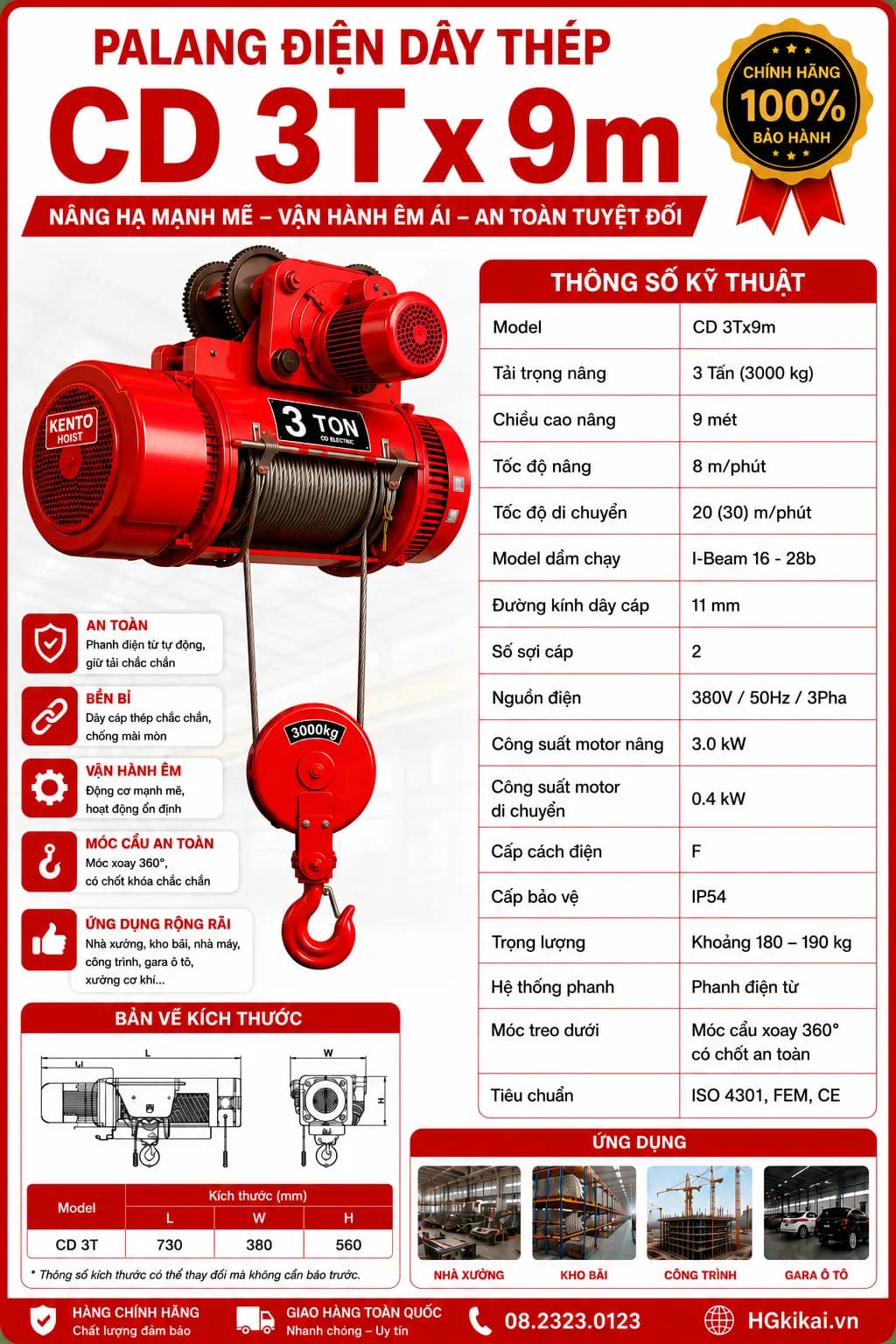 Palang điện CD 3Tx9m