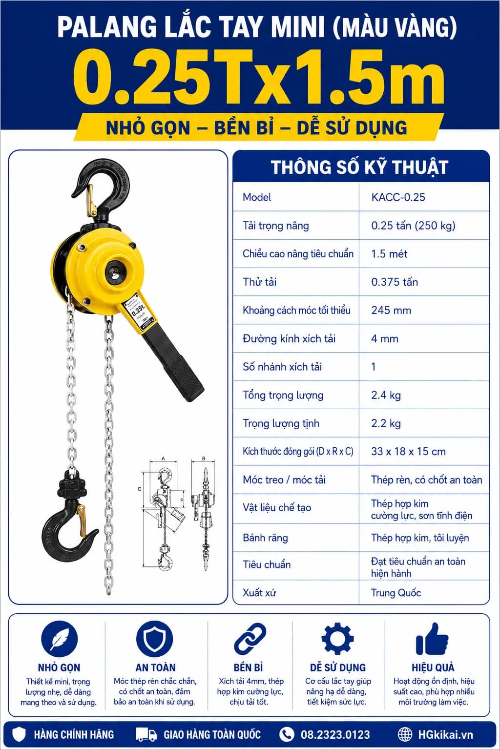 Palang lắc tay mini (màu vàng) 0.25Tx1.5m
