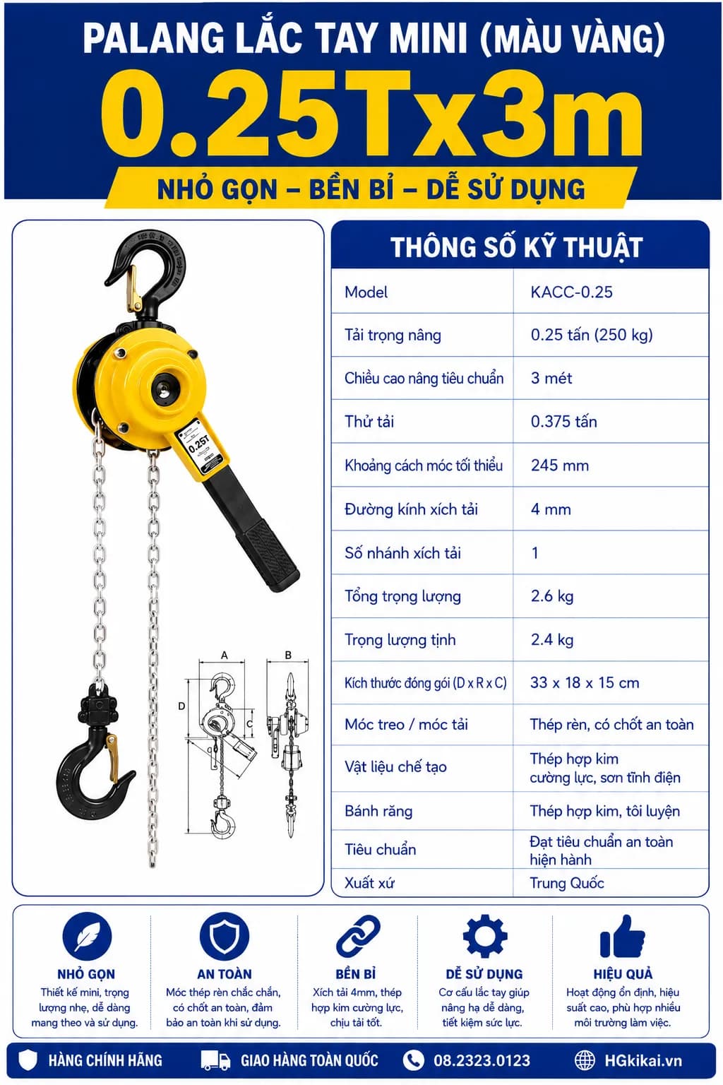 Palang lắc tay mini (màu vàng) 0.25Tx3m