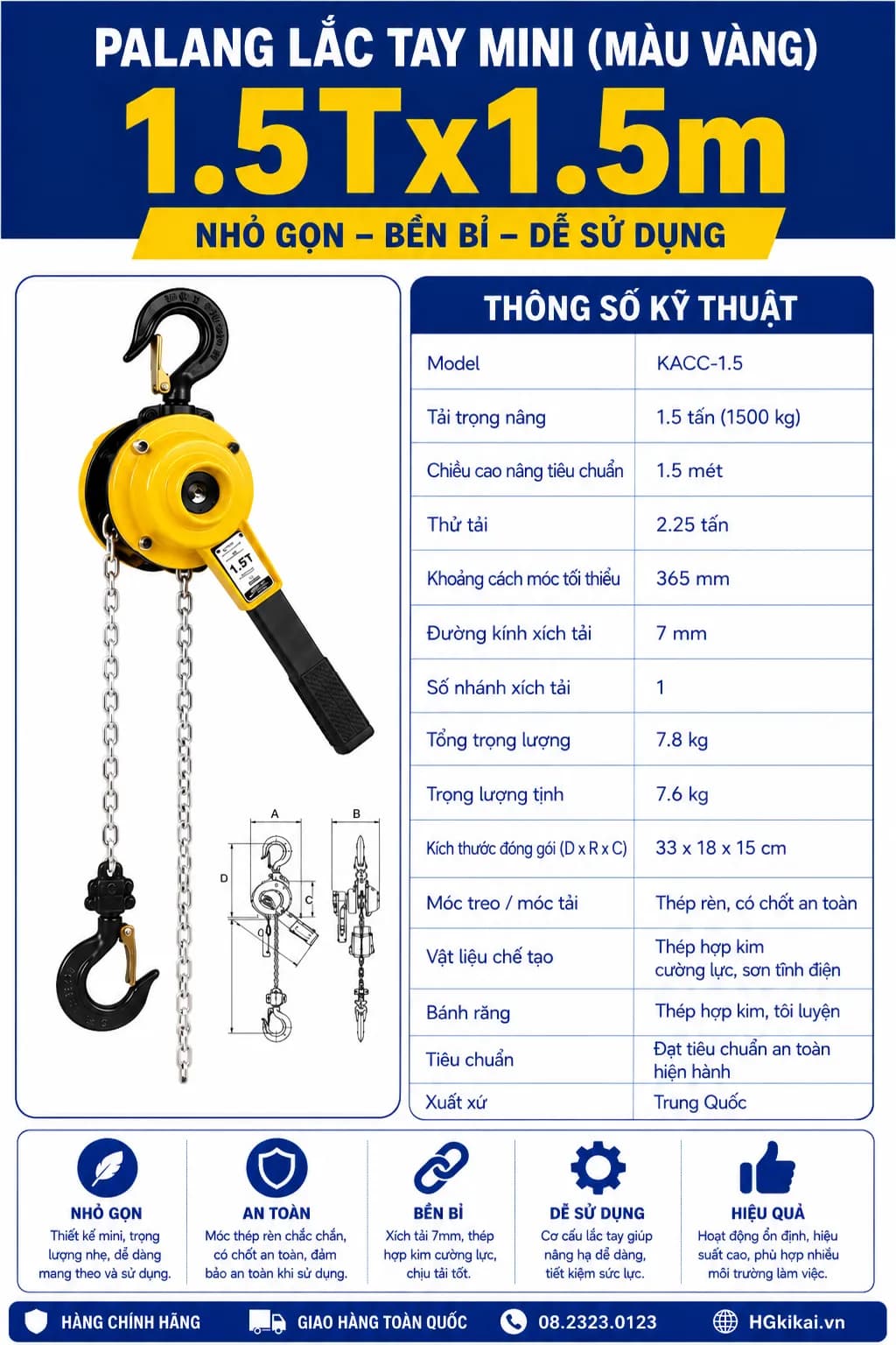 Palang lắc tay mini (màu vàng) 1.5Tx1.5m