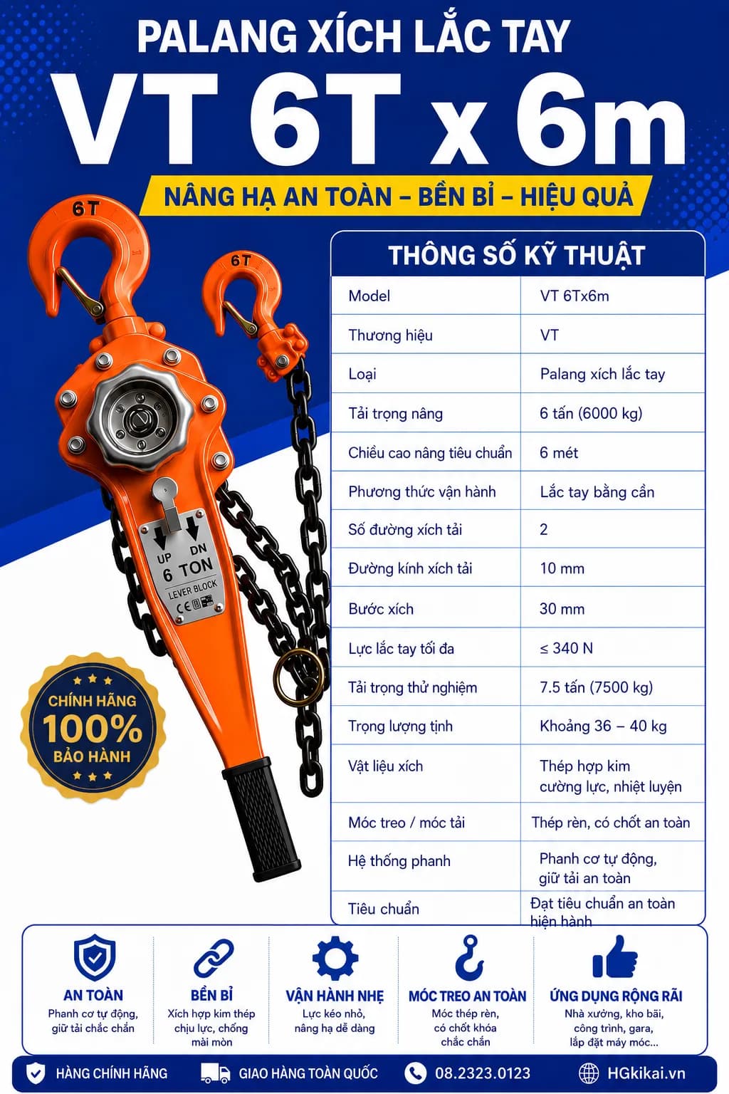 Palang xích lắc tay VT 6Tx6m