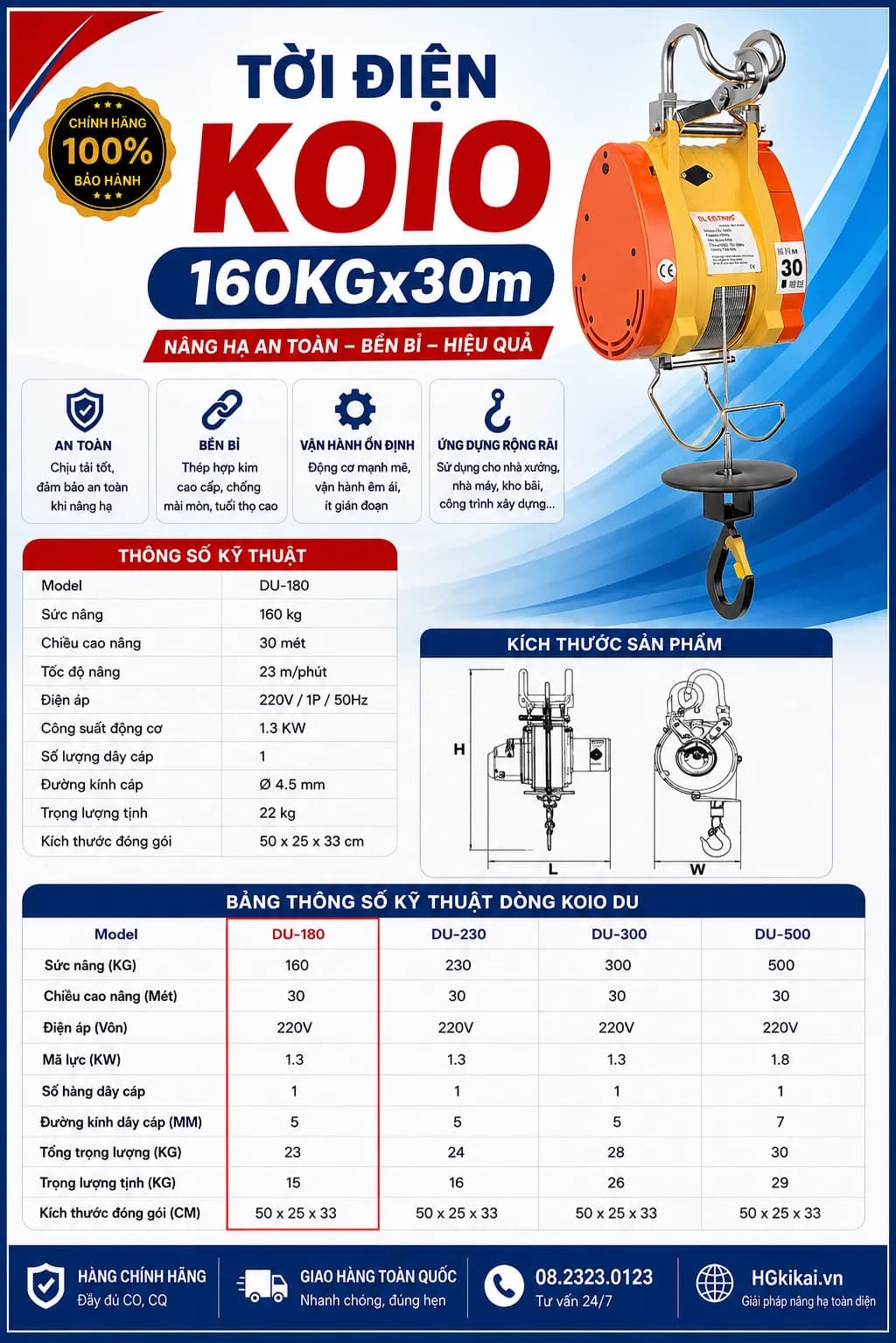 Tời điện KOIO 160kgx30m