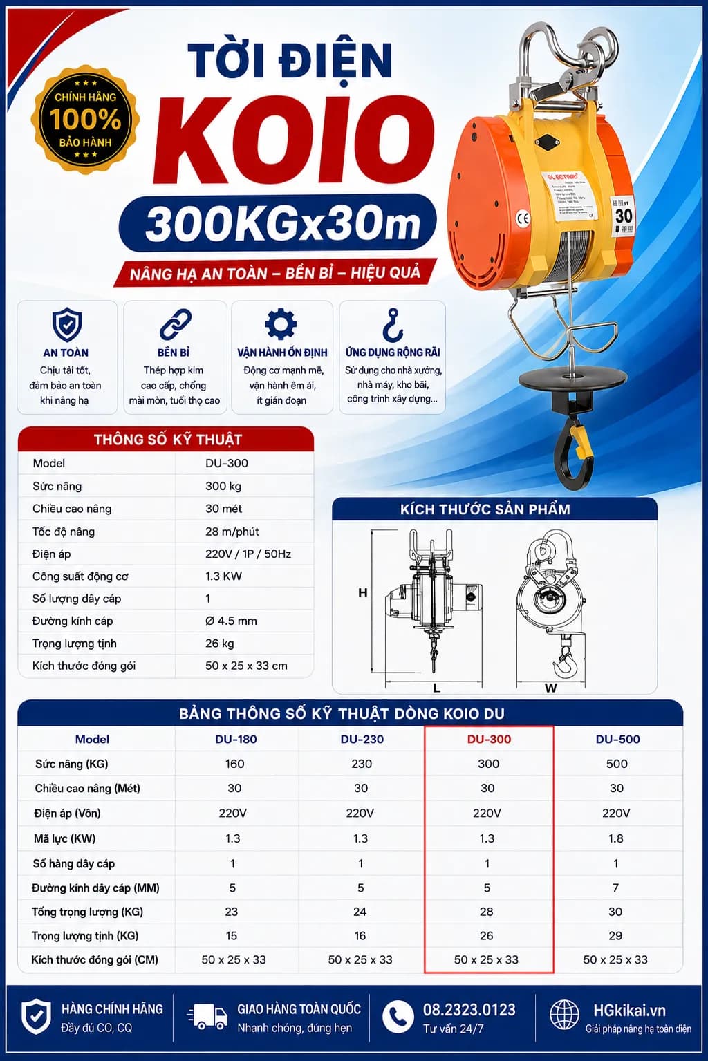 Tời điện KOIO 300kgx30m