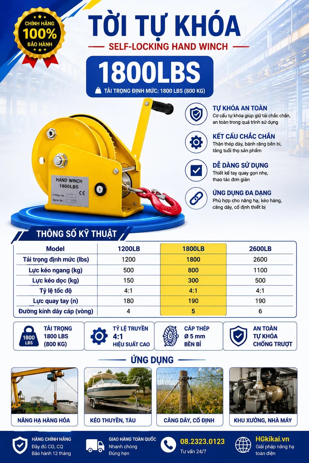 Tời tự khóa 1800LBS