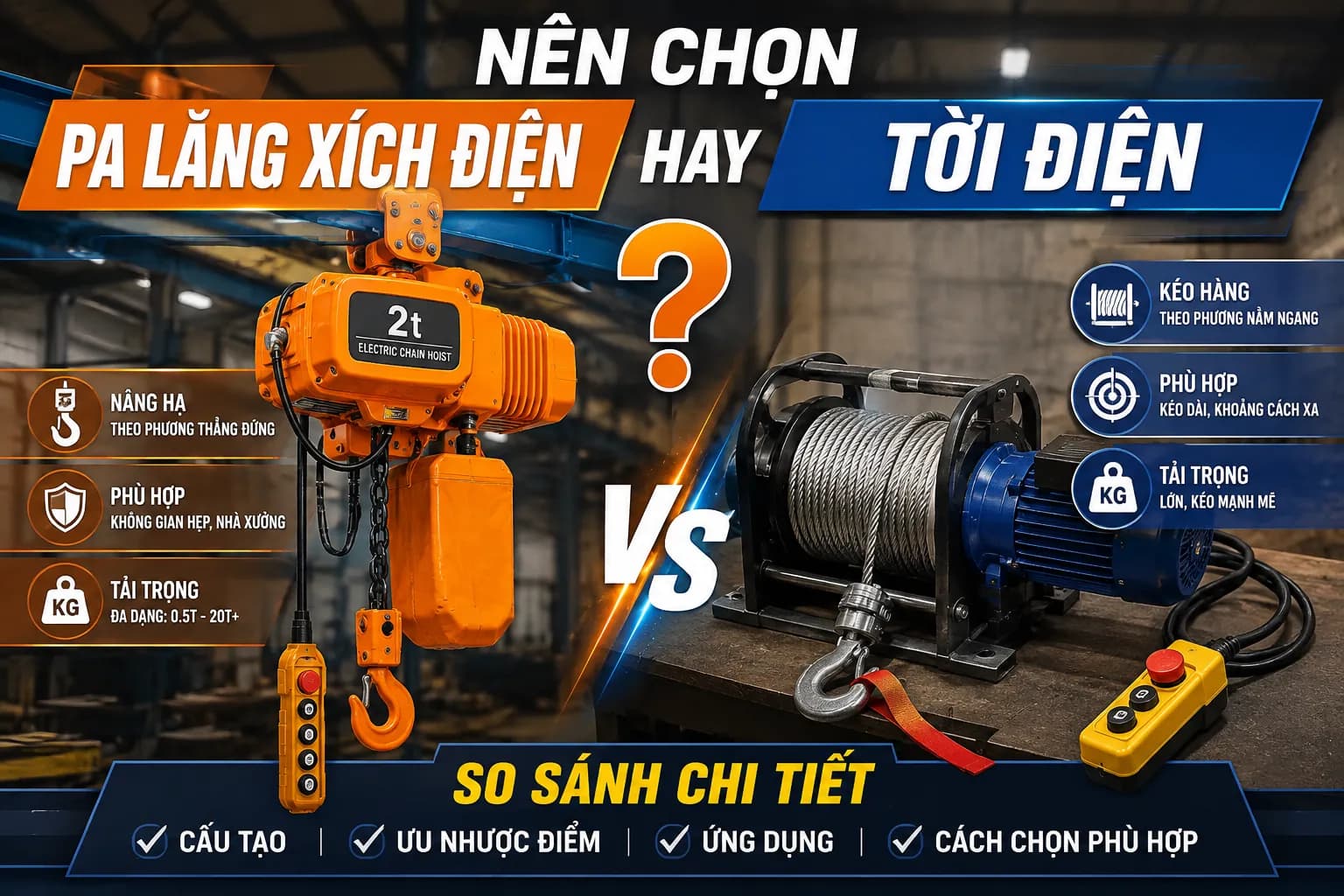 Nên Chọn Pa Lăng Xích Điện Hay Tời Điện? So Sánh Chi Tiết